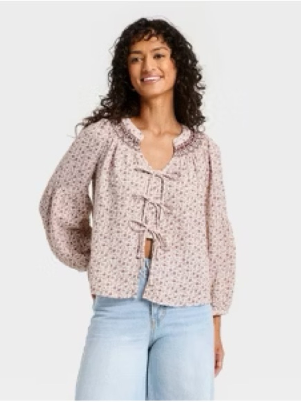 Universal Thread Light Pink Floral Tie-Front Blouse